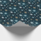 Moderne kerst Navy Sneeuwvlokken Cadeaupapier (Hoek)