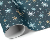 Moderne kerst Navy Sneeuwvlokken Cadeaupapier (Rol Hoek)