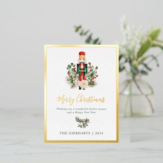 Moderne kerst notenkraker script folie feestdagen briefkaart (Staand Voorkant)