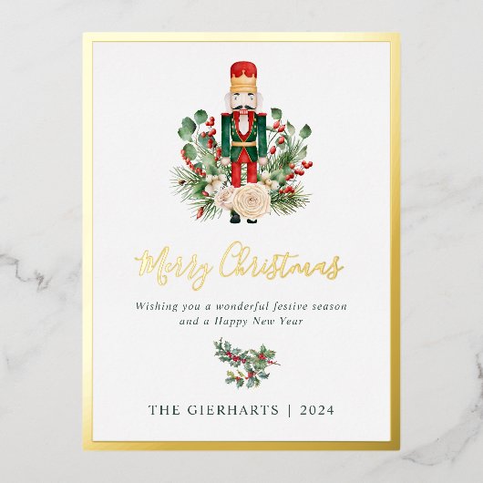 Moderne kerst notenkraker script folie feestdagen briefkaart (Voorkant)
