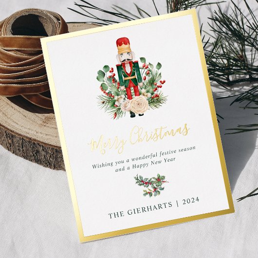 Moderne kerst notenkraker script folie feestdagen briefkaart