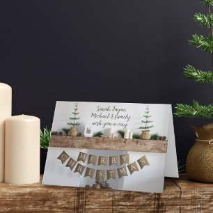 Moderne kerst open haard niet-foto kerstkaart feestdagen kaart