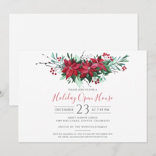 Moderne Kerst Open Huis Bloemen Kaart (Voorkant / Achterkant)