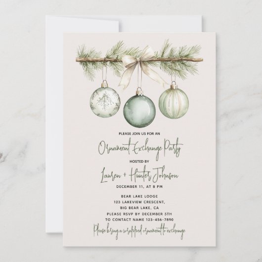 Moderne Kerst Ornament Exchange Party Kaart (Voorkant)