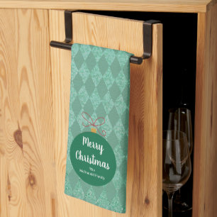 Moderne kerst ornament familie naam groen theedoek