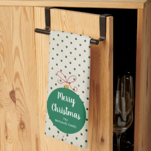 Moderne kerst ornament familienaam theedoek