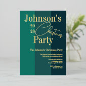 Moderne Kerst Party uitnodiging Groen Echt Goud (Staand Voorkant)