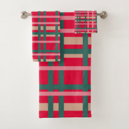 Moderne Kerst Plaid Helder Rood Groene Strepen Bad Handdoek
