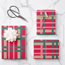 Moderne Kerst Plaid Helder Rood Groene Strepen Inpakpapier Vel