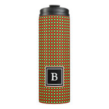 Moderne Kerst Plaid Monogram Initiaal Rood Groen