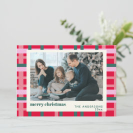 Moderne Kerst Plaid Rood Groen Aangepaste Foto Feestdagenkaart