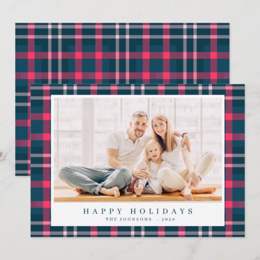 Moderne Kerst Plaid Tartan Patroon Feestdagenkaart (Voorkant / Achterkant)