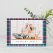 Moderne Kerst Plaid Tartan Patroon Feestdagenkaart (Staand voorkant)