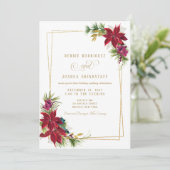 Moderne kerst Poinsettia bruiloft uitnodiging (Staand voorkant)