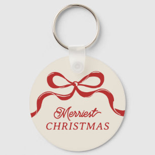Moderne Kerst Red Bows Trendy Vakantie Sleutelhanger