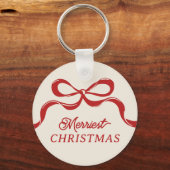 Moderne Kerst Red Bows Trendy Vakantie Sleutelhanger (Voorkant)