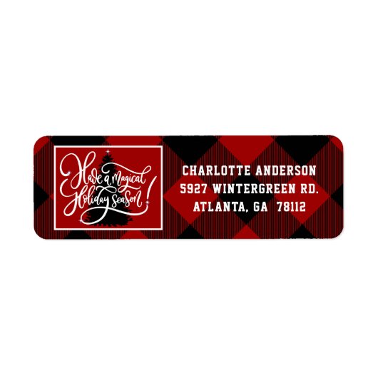 Moderne Kerst Red Buffalo Plaid Adres Etiket (Voorkant)