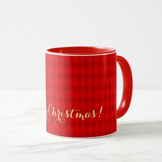 Moderne Kerst Red Harlequin Faux Gold Script Mok (Voorkant rechts)