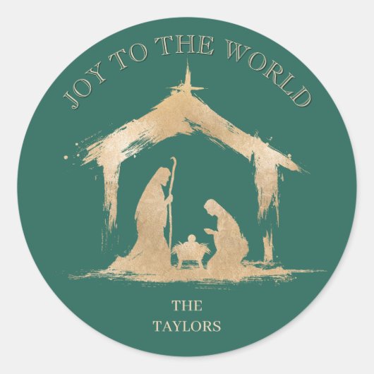 Moderne Kerst Religieuze Geboorte Mary & Joseph Ronde Sticker (Voorkant)