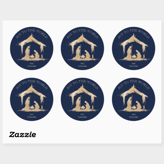 Moderne Kerst Religieuze Geboorte Mary & Joseph Ronde Sticker (Vel)