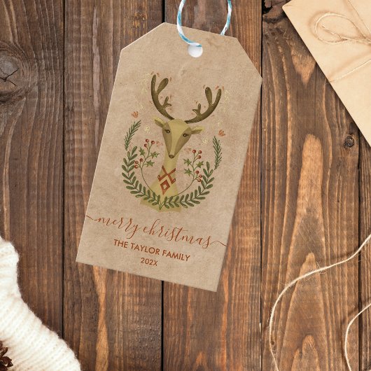 Moderne Kerst Rendier Bos Winter Cadeaulabel