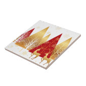 Moderne kerst rendier rood goud winter sneeuw tegeltje (Zijkant)