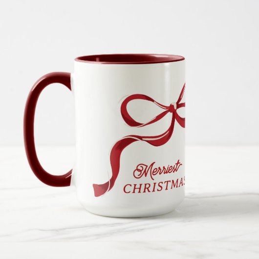 Moderne Kerst Retro Red Bows Vakantie Mok (Links)