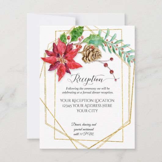 Moderne Kerst Rode Bloemen Goud Geometrische bruil Kaart (Voorkant)