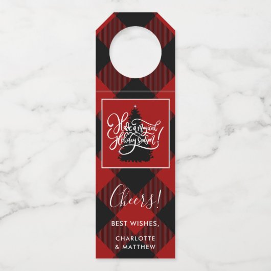 Moderne Kerst Rode Buffel Plaid Flessenhanger (Voorkant)