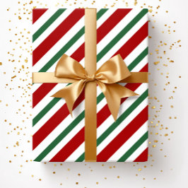 Moderne Kerst Rode Groene Strepen Kerstmis Cadeaupapier