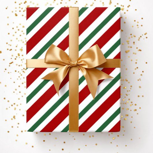 Moderne Kerst Rode Groene Strepen Kerstmis Cadeaupapier