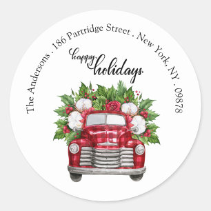 Moderne Kerst Rode Vrachtwagen Retouradres Ronde Sticker