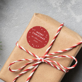 Moderne Kerst Rode & Witte Stippen Vrolijk Kerstfe Ronde Sticker