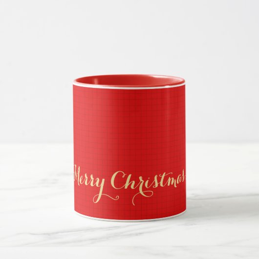 Moderne Kerst Rood Geruit Faux Goud Naam Chic Mok (Midden)