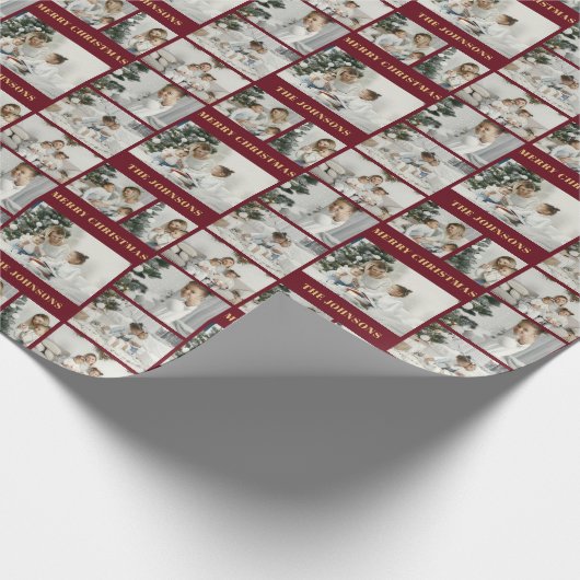 Moderne Kerst Rood & Goud 6 Fotocollage Cadeaupapier (Hoek)