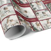 Moderne Kerst Rood & Goud 6 Fotocollage Cadeaupapier (Rol Hoek)
