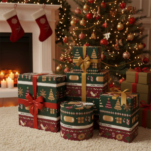 Moderne kerst rood groen wit uniek cadeaupapier