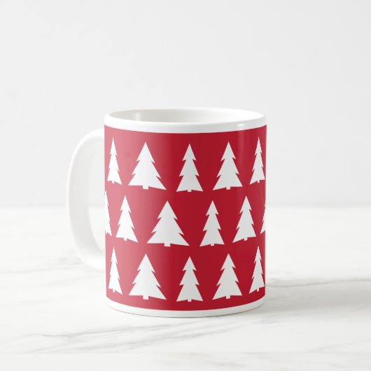 Moderne Kerst Rood Witte Boom Patroon Koffiemok (Voorkant links)