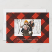 Moderne Kerst Rood Zwart Plaid Foto Lijst Feestdagenkaart (Voorkant)