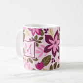 Moderne Kerst Roze Bloemen Monogram Vakantie Koffiemok (Voorkant links)