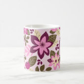 Moderne Kerst Roze Bloemen Monogram Vakantie Koffiemok (Center)