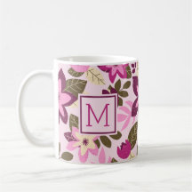 Moderne Kerst Roze Bloemen Monogram Vakantie