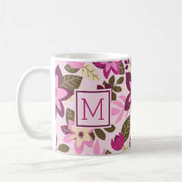 Moderne Kerst Roze Bloemen Monogram Vakantie Koffiemok