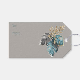 Moderne Kerst Rustieke Blauwe Aarde Tone Bladeren Cadeaulabel