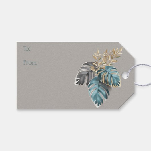Moderne Kerst Rustieke Blauwe Aarde Tone Bladeren Cadeaulabel (Voorkant (Horizontaal))