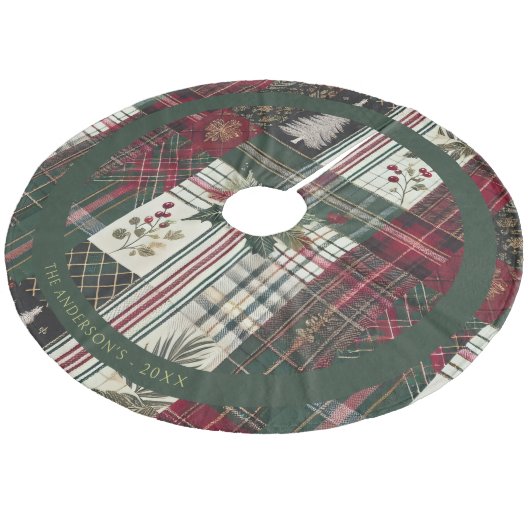 Moderne Kerst Rustieke Plaid Patroon Fleece Kerstboom Rok (Gekanteld)