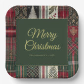 Moderne kerst rustieke speelpatroon papieren bordje (Voorkant)