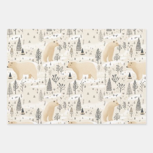 Moderne Kerst Schattige Polar Beer Beren Inpakpapier Vel (Voorkant)