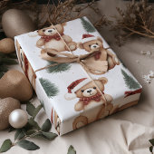 Moderne Kerst Schattige Teddy Bears Inpakpapier Vel