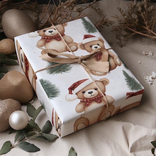 Moderne Kerst Schattige Teddy Bears Inpakpapier Vel